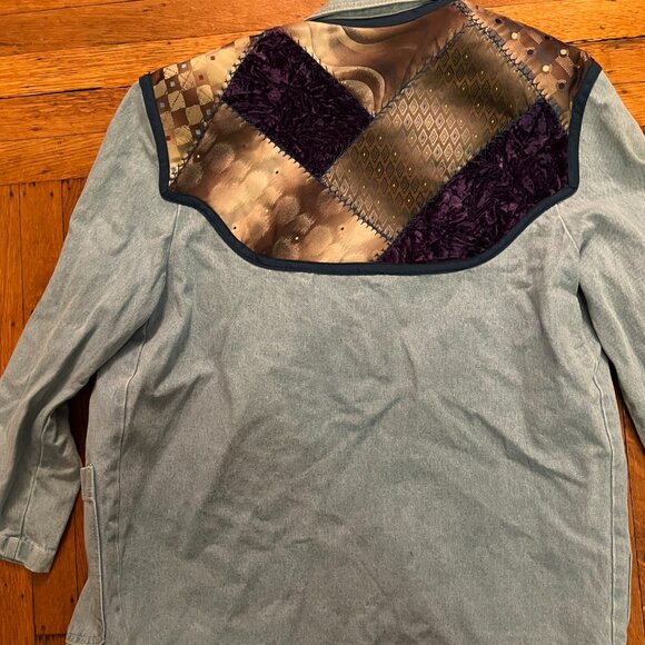 Vintage 80s 90s Patchwork Jean Jacket Coat Made in USA - Picture 3 of 7